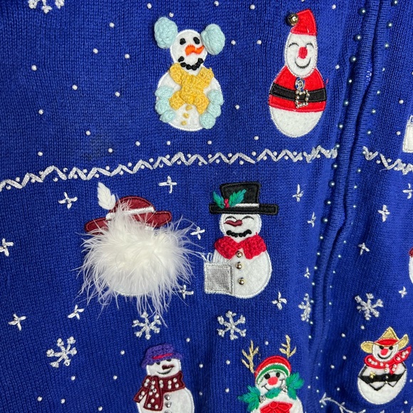 Vintage Ugly Christmas Sweater Full Zip Snowmen Feathers Cowboy Beaded Snow XXL - Picture 9 of 14